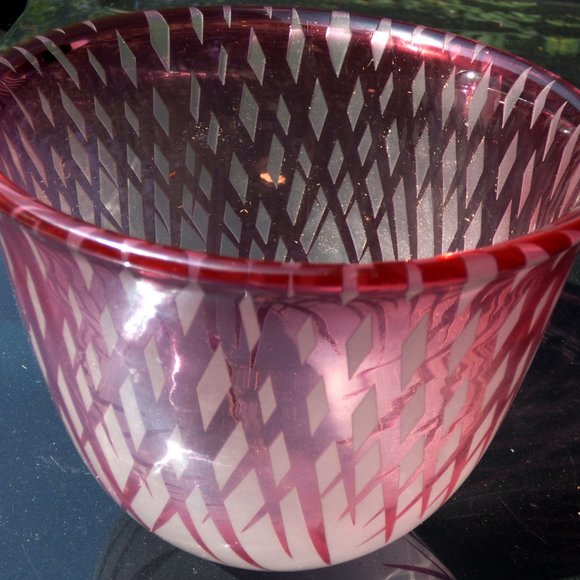 Jim Engebretson & Renee Nielsen Sculpture Art Hand Glass Vase Bowl Diamond Pink - Picture 4 of 9